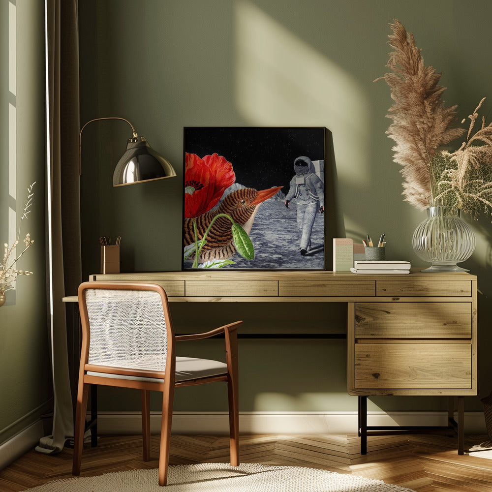 Bird On the Moon Astronaut - Collage Poster